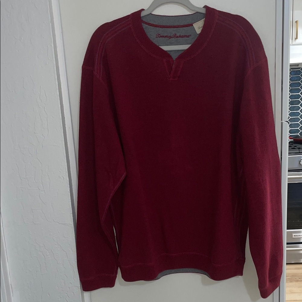 Tommy Bahama Men's Burgundy / Grey Reversible Pullover Sweatshirt Sweater | XL